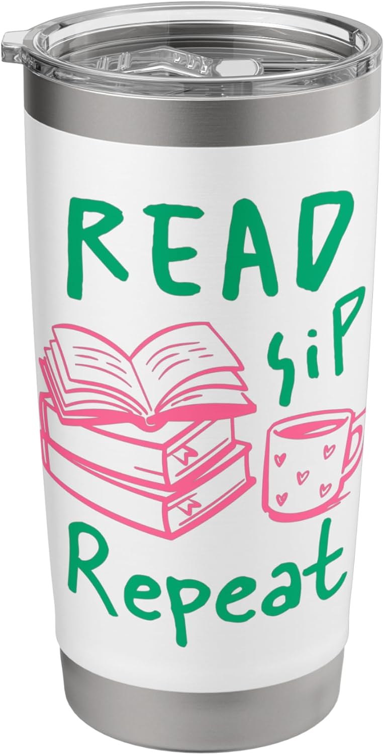 Read Sip Repeat Book Lover Reading Coffee Enthusiast Stainless Steel Insulated Tumbler