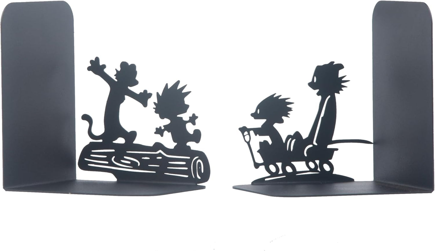 Calvin and Hobbes Bookend, Decorative Metal Book End with Cartoon Characters, Cartoon Book Supports for Kids Room, Super Heroes Book Stands, Gift for Kids, Best Gift