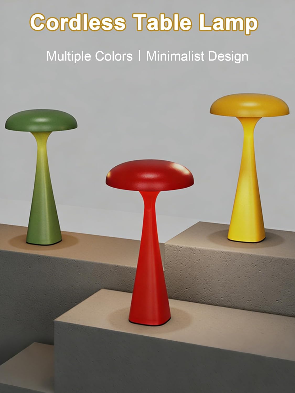 Cordless Table Lamp,Touch LED Reading Light,Cute Desk Lamp with 3 Colors Dimmable,Rechargeable Small Mushroom Lamp,Vintage Aesthetic Lamp for Bedroom Living Room Dorm Decor(Yellow)