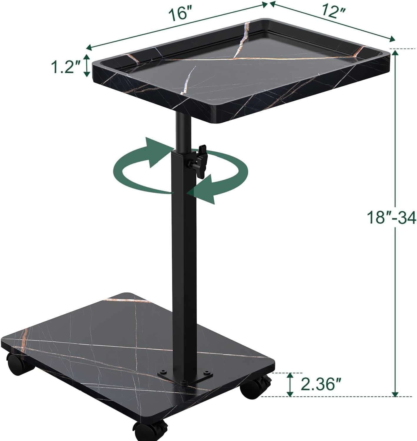 C Table End Table Adjustable Height, 360°Swivel TV Tray Table for Small Spaces, Couch Tables That slide under, C Shaped Side Tables living room and bedroom for Sofa, Bed,Chair, Snack (1, Black)
