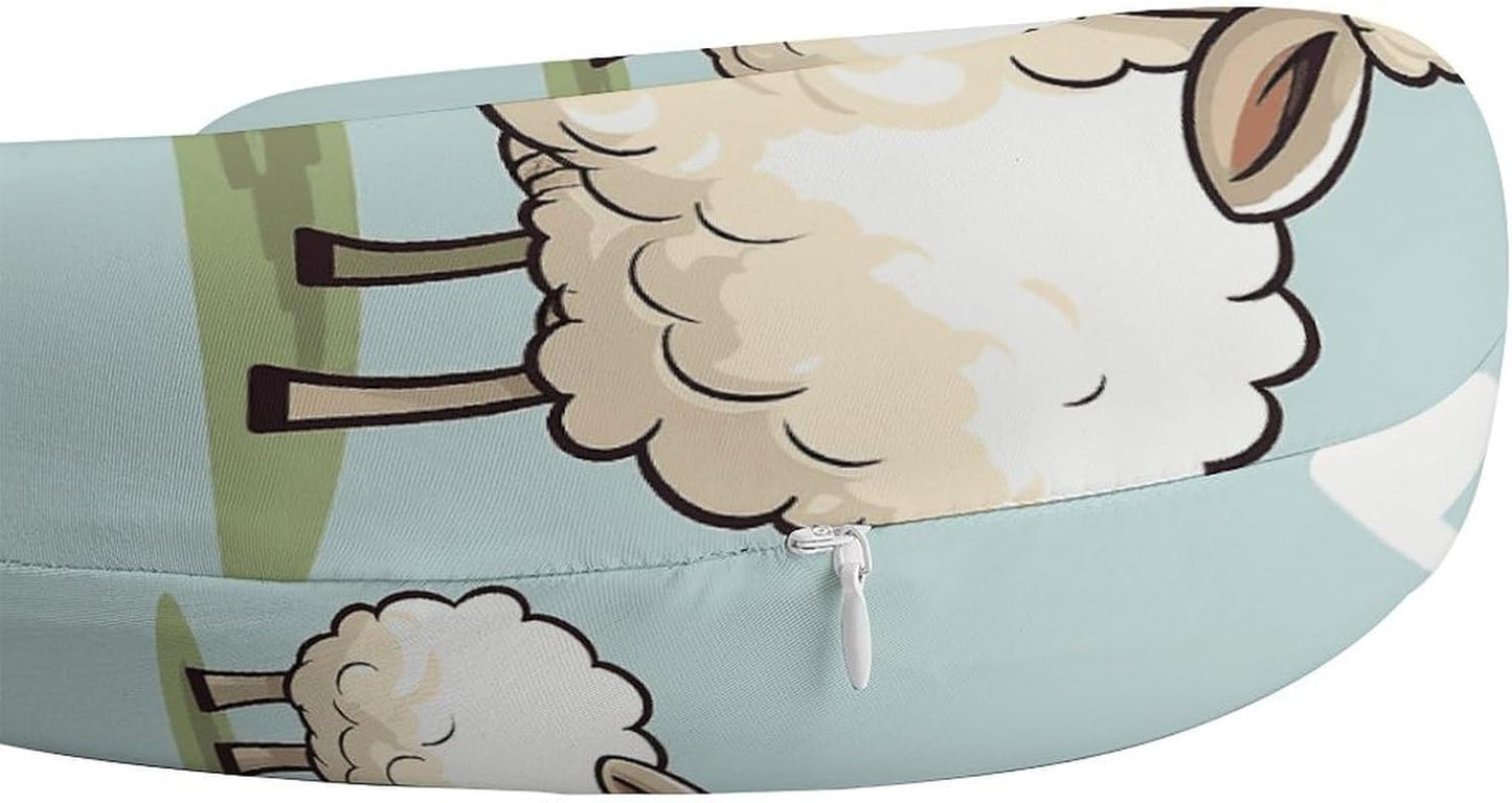Sheep and Lamb Cartoon Neck Pillow Memory Foam U Shaped Pillows Portable Pillows for Shoulder Travel Head Support Pillow with Concealed Zipper for Airplane Car Home Office