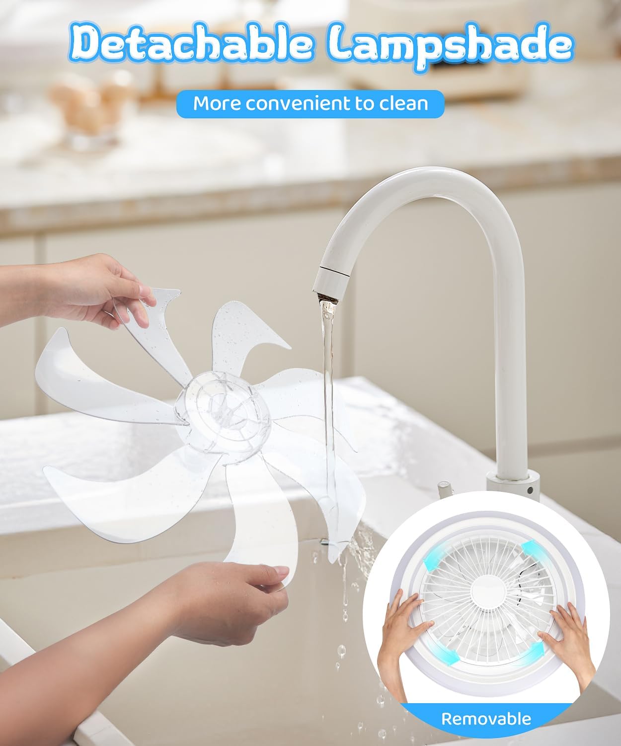 2-in-1 Low Profile Ceiling Fan with Light, 20” Caged Safety Design for Kids - Back RGB Color, Smart APP/Remote Control, Quiet Flush Mount DC Motor, Ideal for Bedroom/Living Room/Kitchen, White