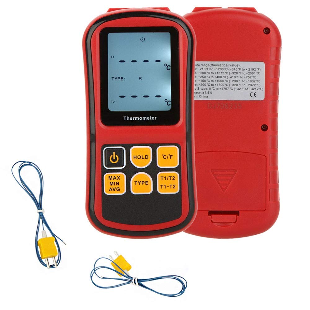 GM1312 Digital Thermometer Dual-Channel Temperature Diagnostic Tool Tester for K/J/T/E/R/S/N Thermocouple with LCD Backlight