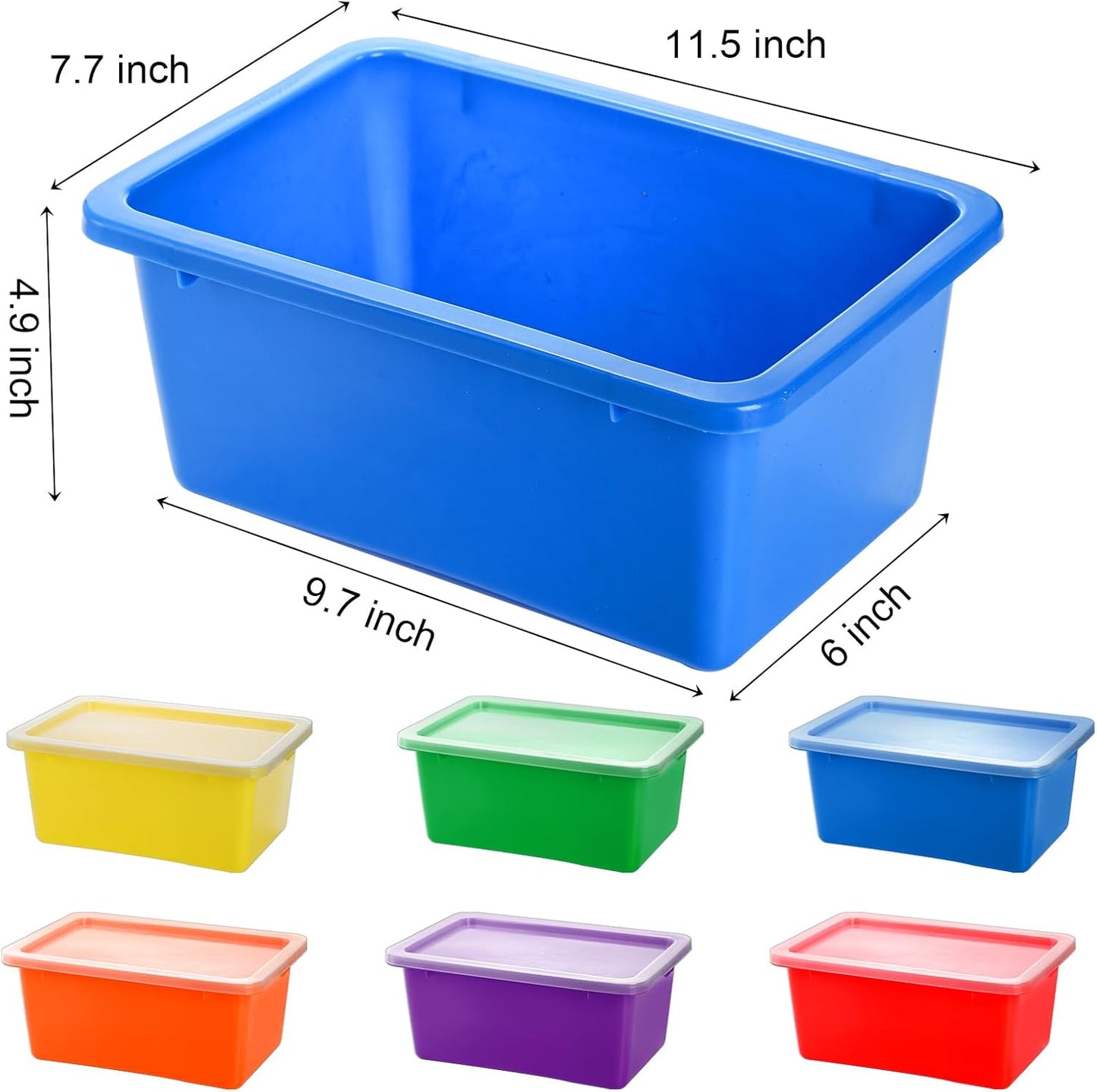 Nicunom 6 Pack Small Cubby Bins Storage Bins with Lids, 5 Qt Plastic Storage Bins Colorful Toy Storage Containers, Stackable Organizer Cubbies for Classroom Home