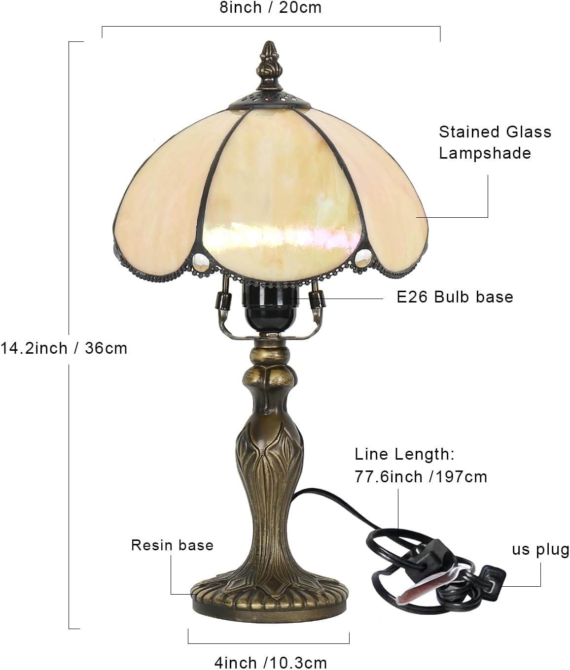 Tiffany Table Lamp, Stained Glass Lamp, Simple European Style, 8 Inch Small Night Light, for Bedroom Living Room Office