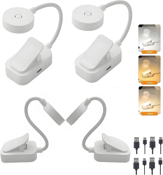 4Pack Rechargeable Book Light Bulk for Reading in Bed,3 Color Temperature Reading Light,Adjustable Brightness,Clip on to Book for Reading at Night
