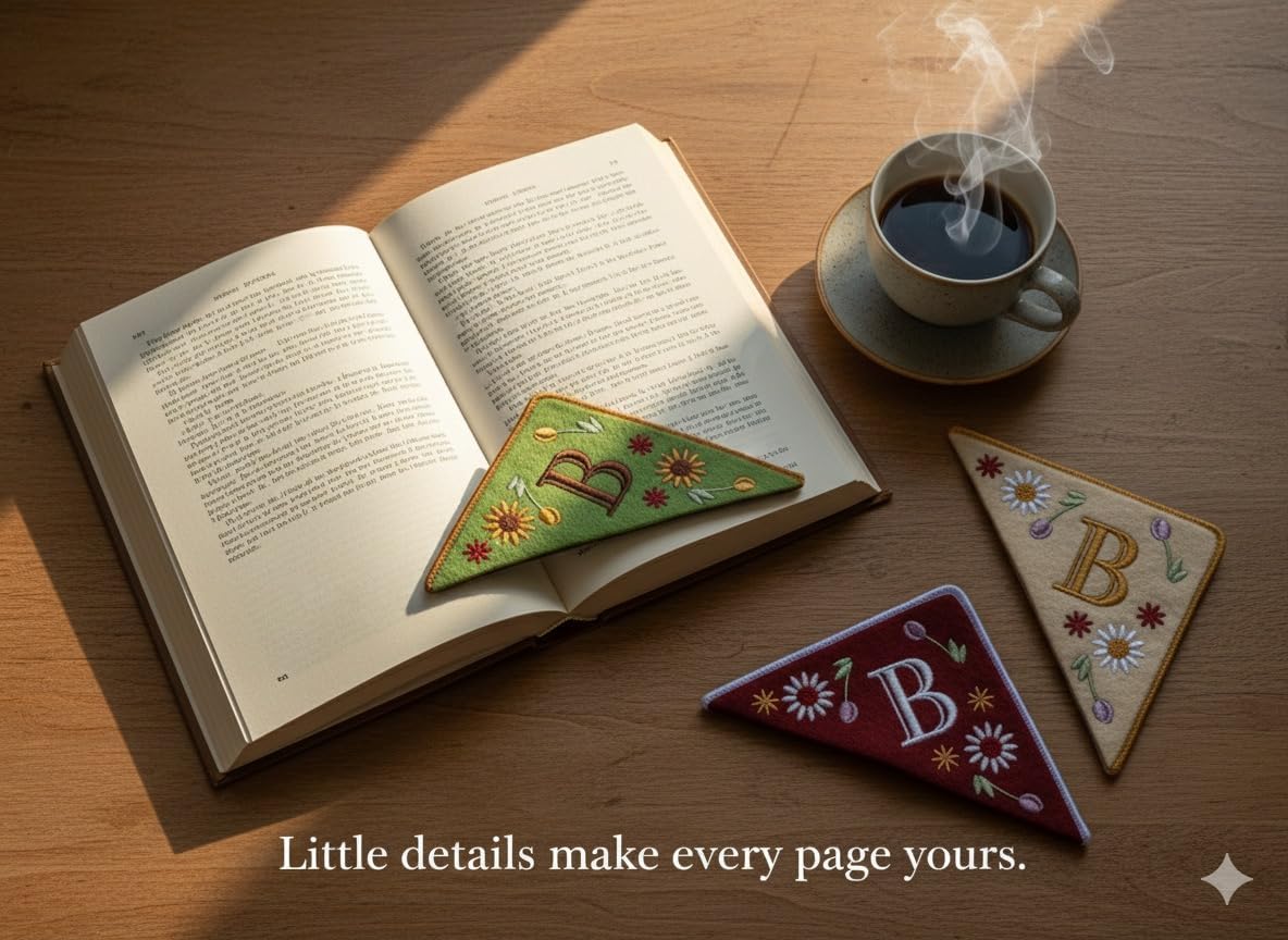 Personalized Embroidered Corner Mark, 4 Pack, Finished Initial Felt Bookmark Corner, Gift for Book Lover
