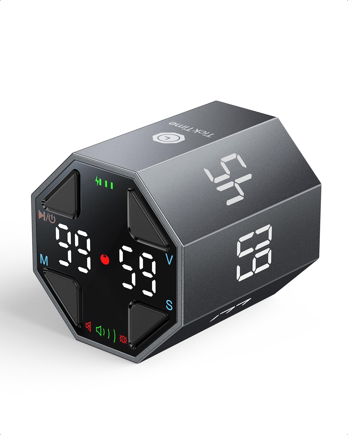 Pomodoro Timer Cube, Custom Pomodoro, Pause & Resume, Silent, Vibrate & Adjustable Sound Alert, for ADHD, Task, Work, Study, 3/5/10/15/30/45/60min & Custom Countdown,Gray