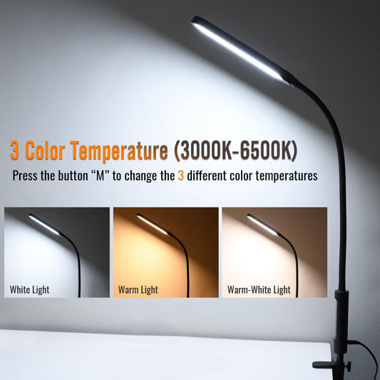 Clamp Lamp, Ultra Bright Clip on Light, CRI>95,18W, 3000 LMS, 3 Color Modes, Soft Touch Control with Timer, Eye-Caring Task Lamp with Remote for Reading, Home, Office (Adapter Included)
