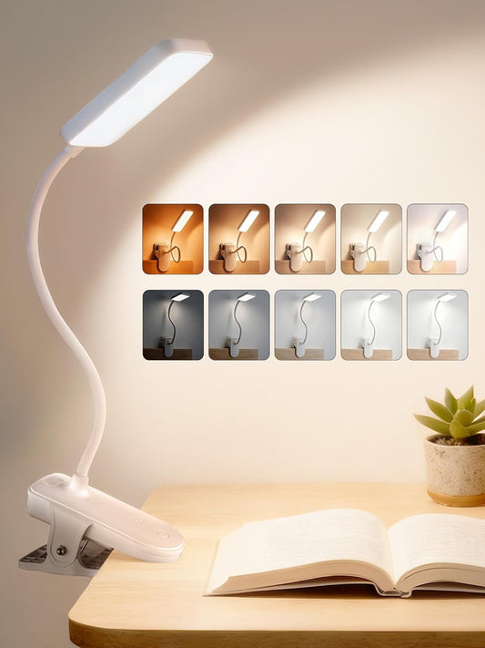 Clip on Light,9 Brightness+5 Color Clip on Lamp with 4000mAh Battery,450 Lumen Rechargeable Desk Lamp with Clamp,48 LED Reading Light for Bed,Cordless Reading Lamps for Bed/Headboard/Craft
