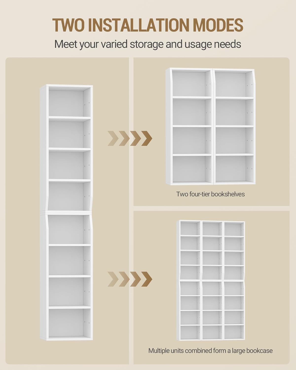Bookcase, Narrow Tall Bookshelf, 8-Tier Skinny Shelf, Tall Cube Storage Organizer with Adjustable Shelves, CD Shelf, Display Bookshelf for Living Room, Home Office, Bedroom, White BC99803X