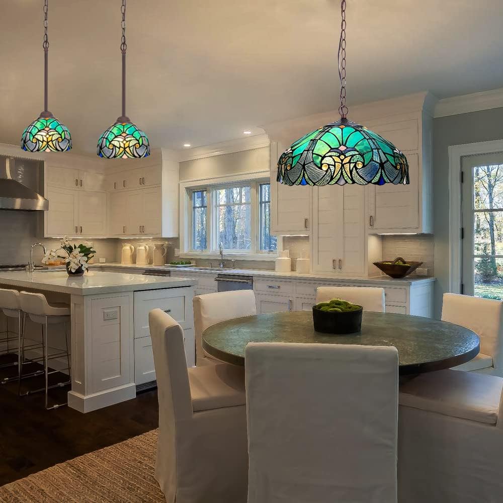 Tiffany Pendant Light fixtures Hanging Lamp Stained Glass Light Decor for Dining Living Room Kitchen Island Study Hallway