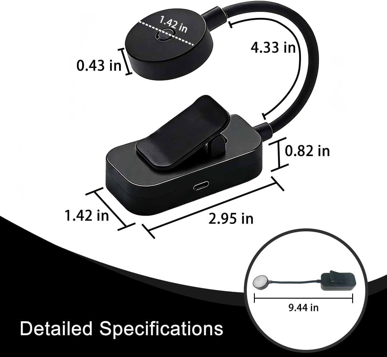 LED Portable Reading Light,3 Color Stepless Dimming Brightness, 1800mAh Rechargeable Book Light for Reading in Bed,Students,Kids, Travel, Nursing, Studying (Black)