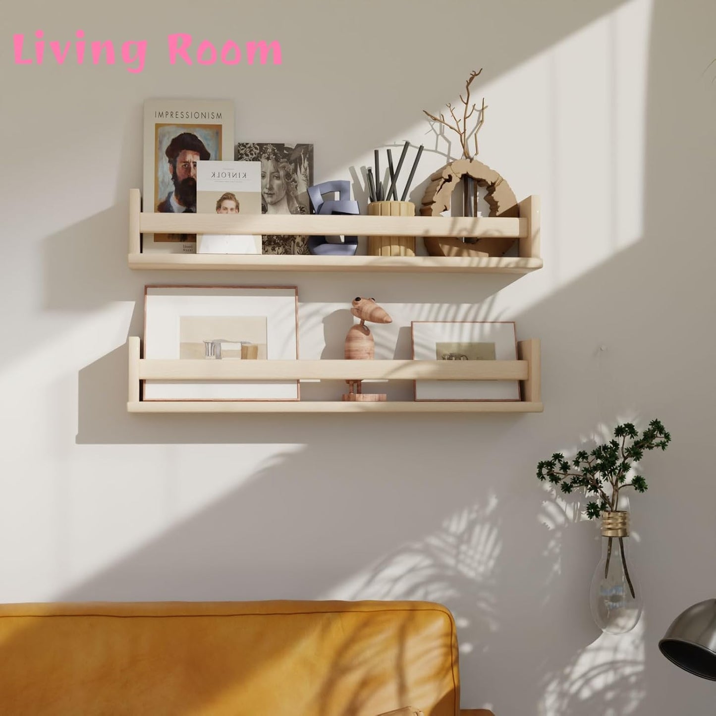2-Pack Floating Shelves, 16 Inch Wooden Wall Mounted Hanging Shelf,Space Saving for Living Room, Bedroom, Kitchen, Office, Study, Kids Room