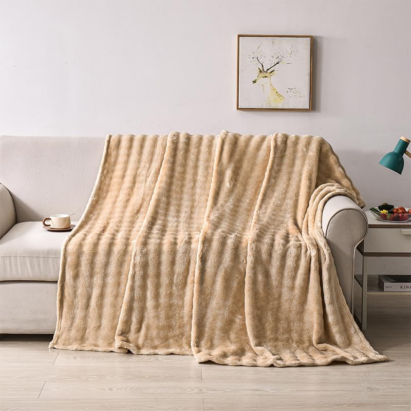 Soft Throw Blanket,Lightweight Blanket for Kids - for Bed, Sofa, Couch, Movie Night, Camping, and Travel - Plush Blanket Gifts for Parents and Grandparents,40x60 Inches(Khaki)