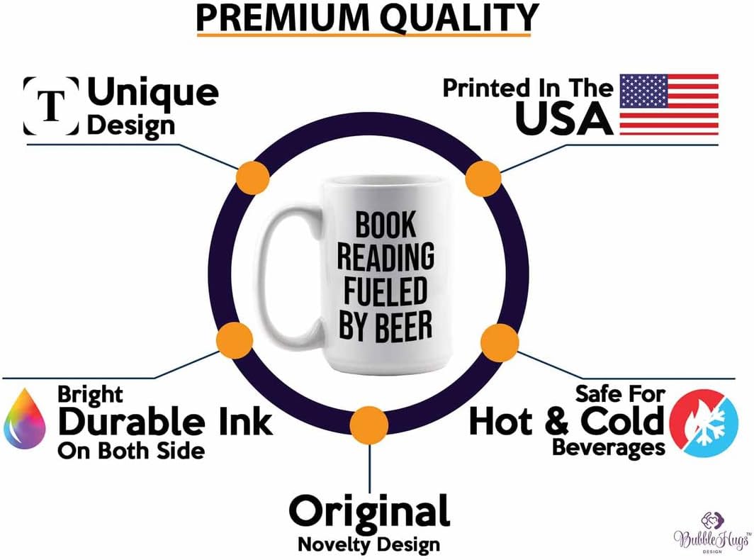 Hobby Beer Lover Coffee Mug 15oz White - book reading fueled by beer - Mountain Biking, Bike Riding, Bicycling Lover, Cycling Bike Enthusiast, Road Bike