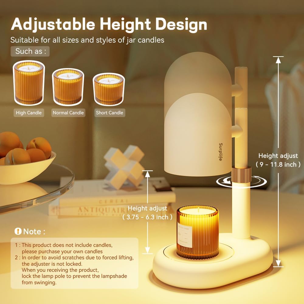 Shering Candle Warmer Lamp with Timer Dimmable, Mothers Day Gifts Birthday Gifts for Women Mom, Adjustable Height Candle Warmer Light with Gift Box, Home Decor, Wax Warmer Lamp