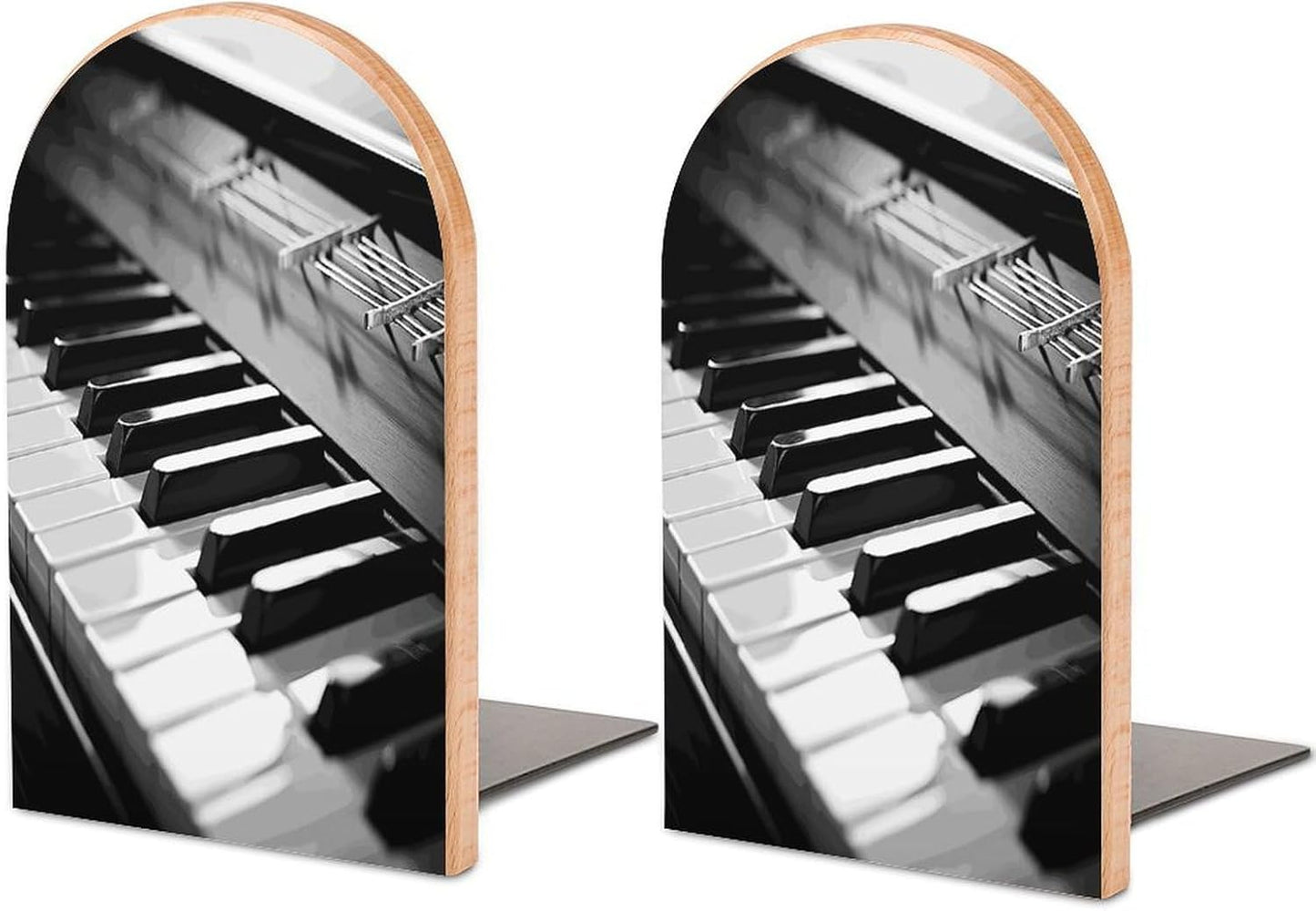 Piano Image Bookends 1 Pair Heavy Duty Book Ends for Shelves Non-Skid Bookend Supports Wooden Book Holders with Metal Base Desk Organizers Books Storage to Hold Books