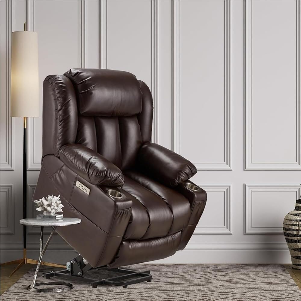 Genuine Leather Electric Lift Recliner Chairs Massage Overstuffed Armrests Thick Padded Backrest Adjustable Positions Power Sofa for Meeting Room Furniture
