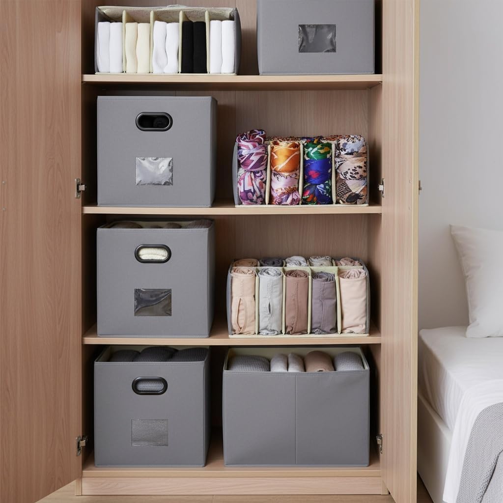 Fabric Storage Bins 2-Pack, Foldable & Washable Collapsible Organizer Baskets with Handles, Canvas Storage Boxes for Closet, Shelves, Books, Clothes