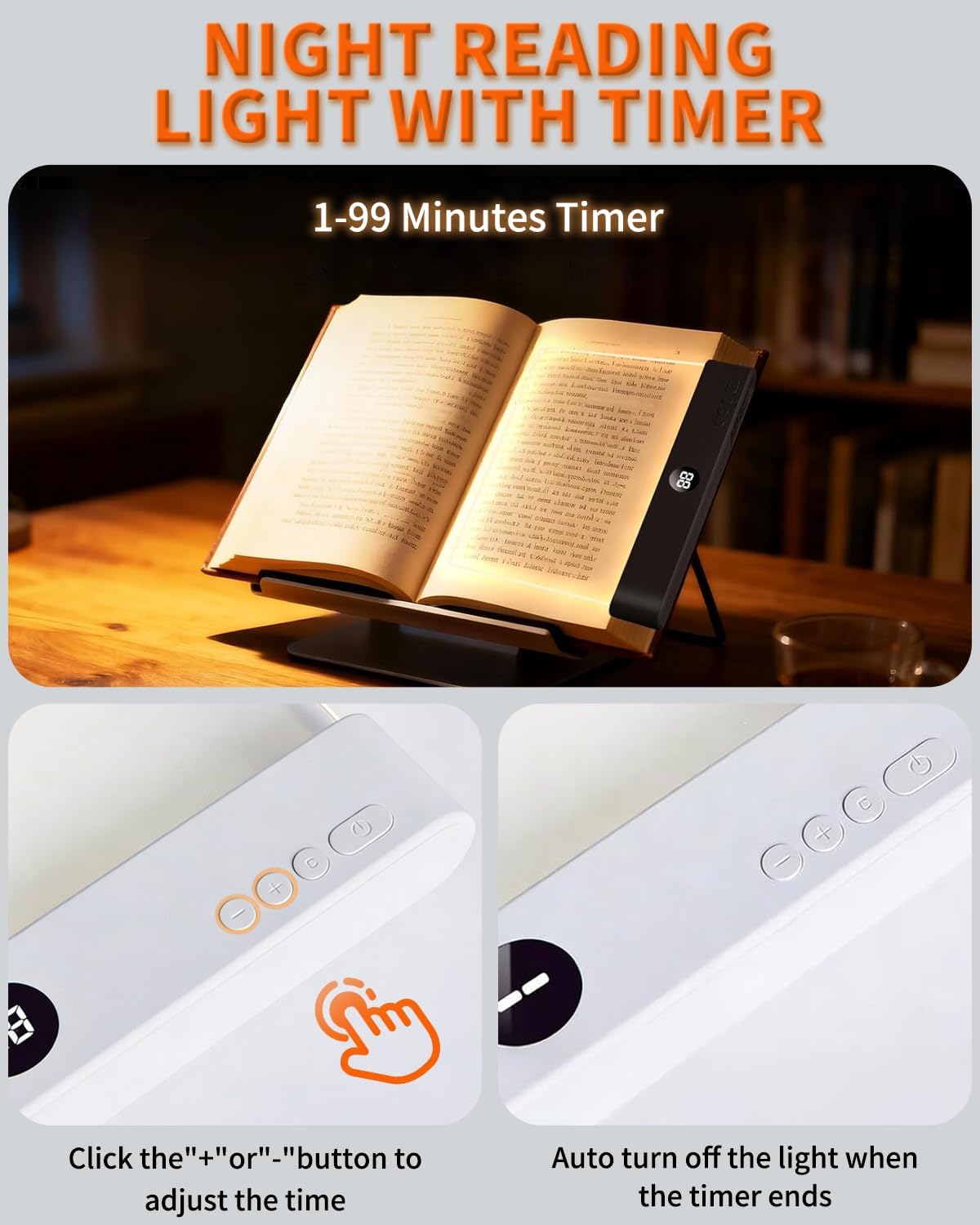 Book Light Rechargeable Clear LED Flat Lights for Reading in Bed at Night Smart Treasure Box with 3 Colors Timer Doodleable Study Lamp Dimmable Panel Plate Full Page Eye Protection Bookish Gift(White)