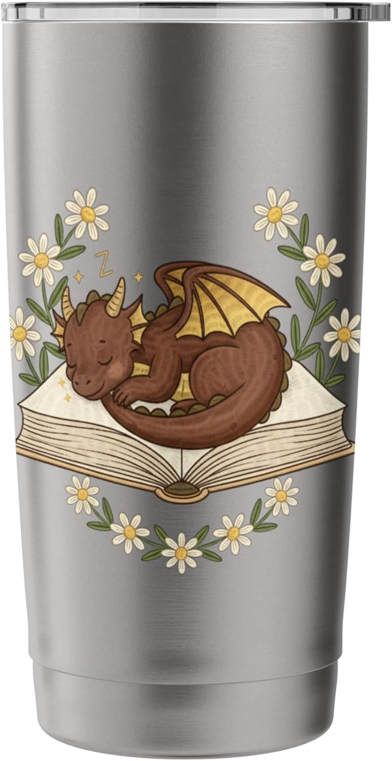 Sleeping Dragon On Book Reader Fantasy Lover Stainless Steel Insulated Tumbler