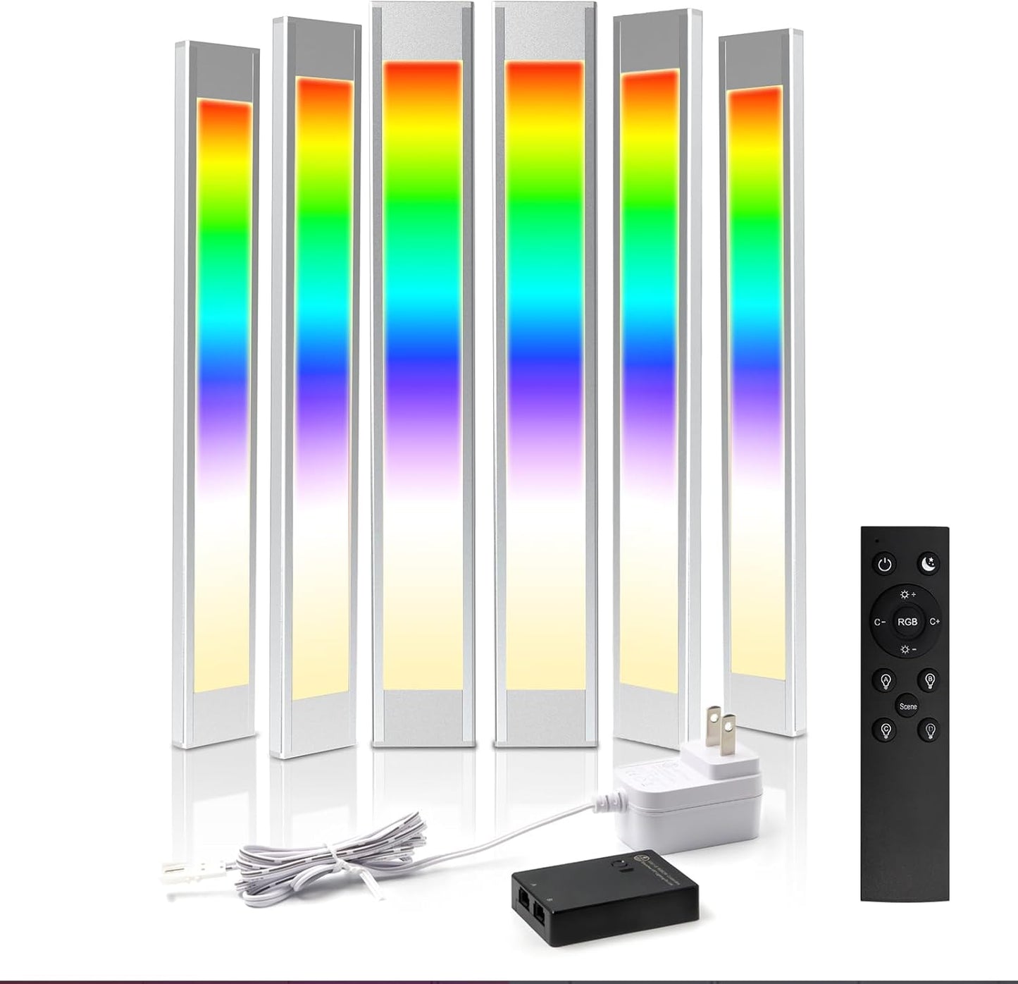 VST 6Pack RGB Under Cabinet Lighting with Adjustable White Light, Ultra-Thin LED Light Bars, APP & Voice Control (Alexa/Google), Remote & Button Control, Linkable Lights for Kitchen Cabinets, Shelves