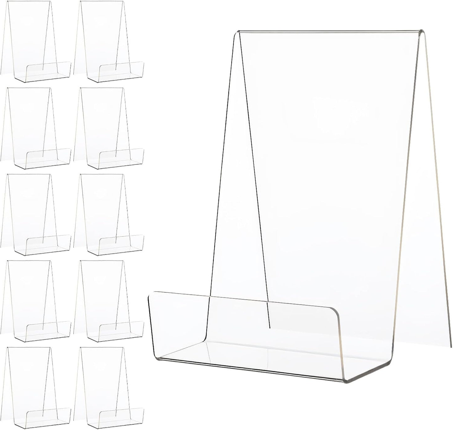 10pcs Clear Acrylic Book Stand with Edge – Large Size (6" x 4" x 4") – Transparent Display Easel for Books, Tablets, Artworks, CDs, Photos & More