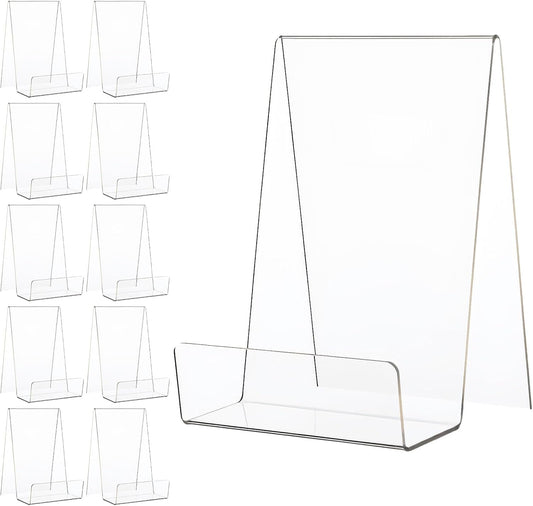 10pcs Clear Acrylic Book Stand with Edge – Large Size (6" x 4" x 4") – Transparent Display Easel for Books, Tablets, Artworks, CDs, Photos & More