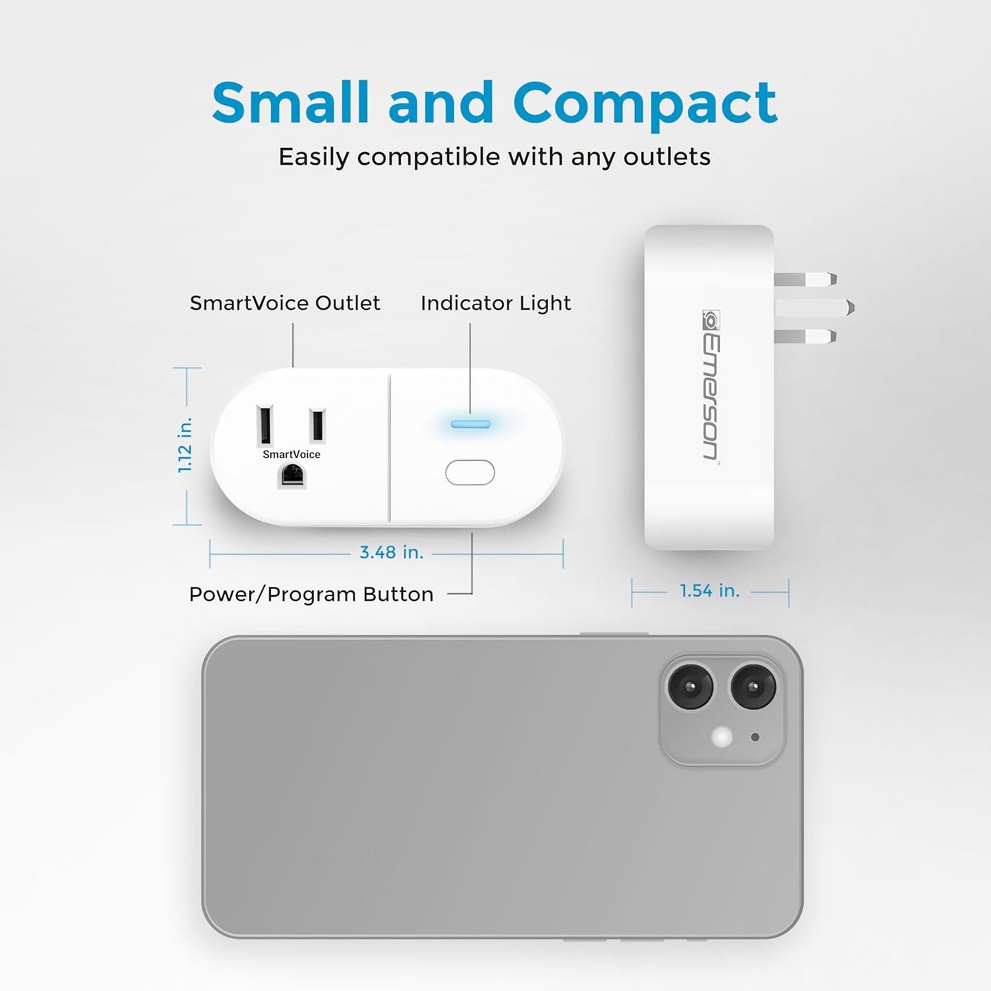 Emerson SmartVoice ES513 Wall Plug, Offline 30+ Voice Control Commands - No APP, No WiFi, No Setup, Smart Outlet Extender for Home and Office, Sleep & Wake Timer, ETL Listed