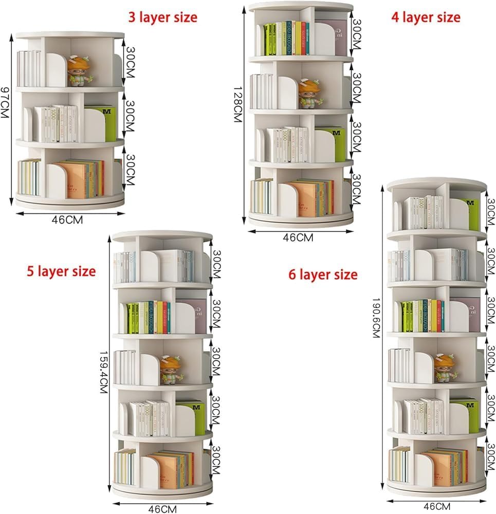 Rotating Bookshelf, Small Book Shelf for Small Spaces, 360 Rotating Bookshelf Storage Rack, Wood Narrow Book Shelf Organizer for Bedroom, Living Room Book Shelves(Size:3-Layer,Color:White) (White 3)