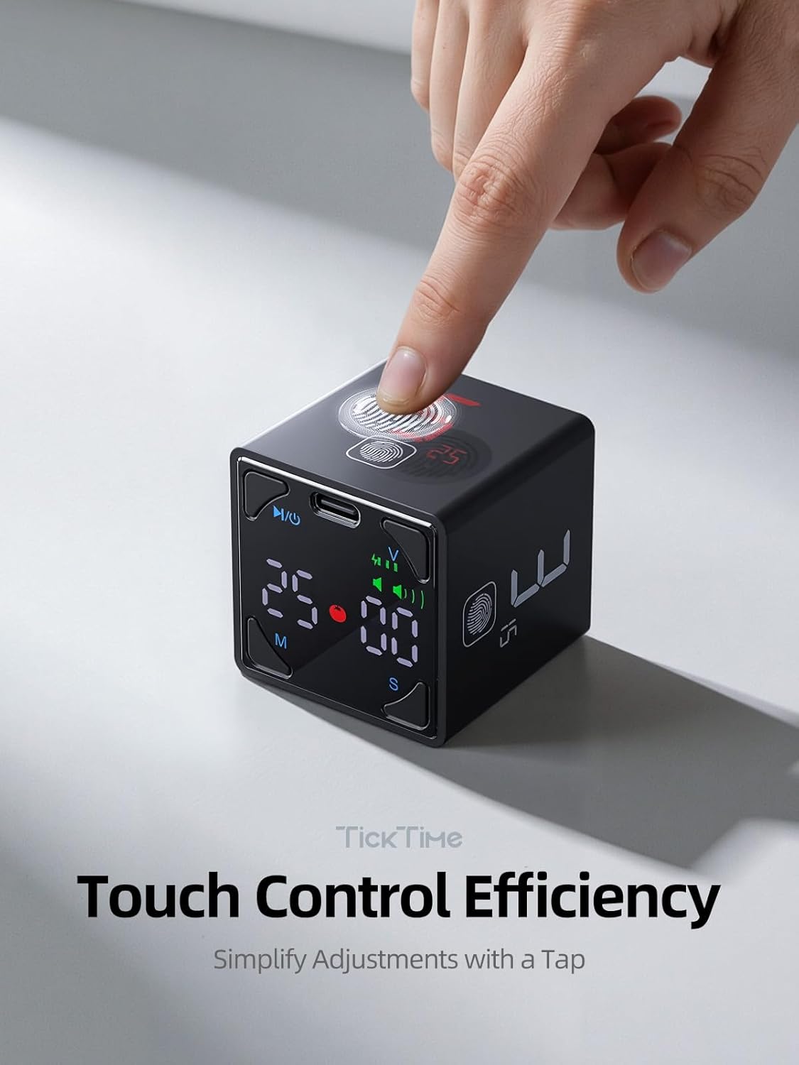 Pomodoro Timer Cube, Productivity Timer, Pause & Resume, Silent, Vibrate & Adjustable Sound Alert, for ADHD, Task, Work, Study, 1/3/5/10/15/25/45/60min & Custom Countdown, Black