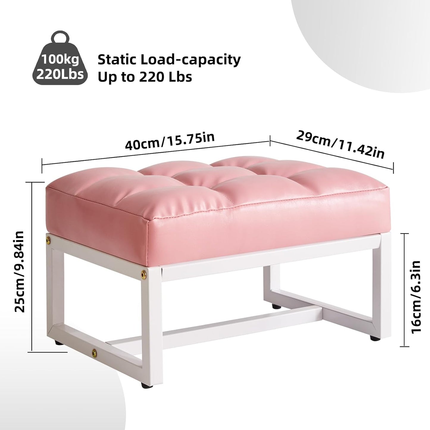 Small Footstool, Rectangle Ottoman with Faux Leather Padded Seat, Change Shoes Bench, Sofa Footrest Extra Seating for Living Room Entryway Office, Pink YD-JD139P