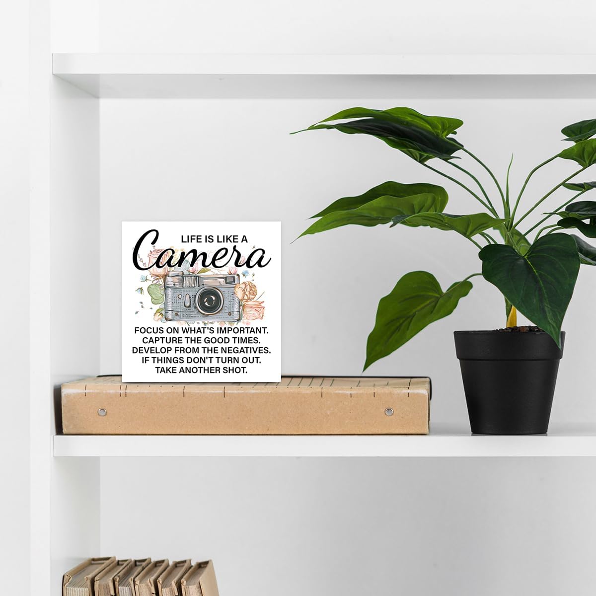 Photographer Gifts for Women, Motivational Photography Gifts for Photographers, Life Is Like a Camera Wood Block Sign Home Office Desk Shelf Decor