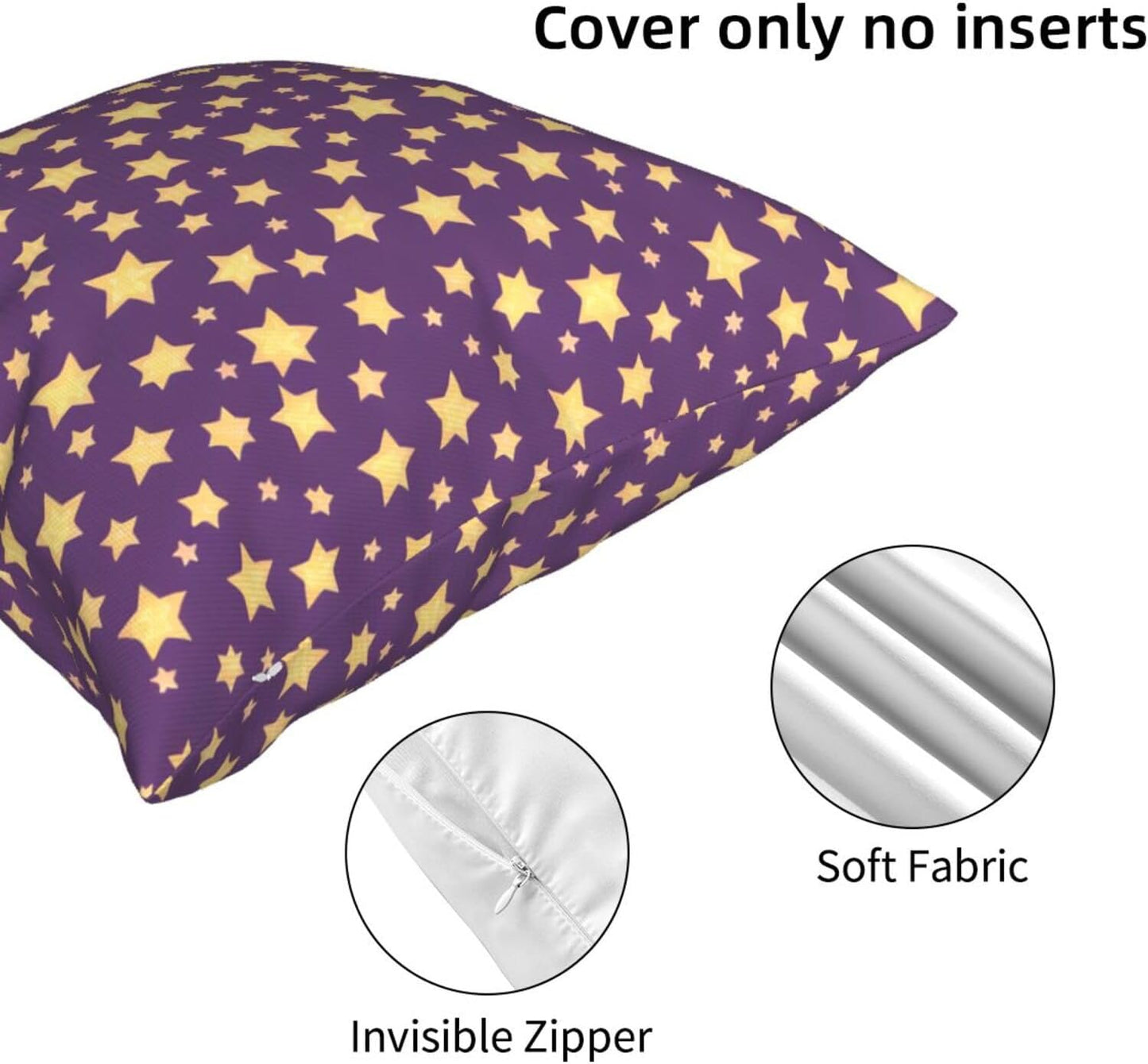 All-Season Square Pillow Covers 18"X18", Yellow Stars, Decorative Throw Pillow Covers for Sofa Bed Couch, Hidden Zipper Cushion Cover, Square Lumbar & Accent Pillowcases for Home Decor