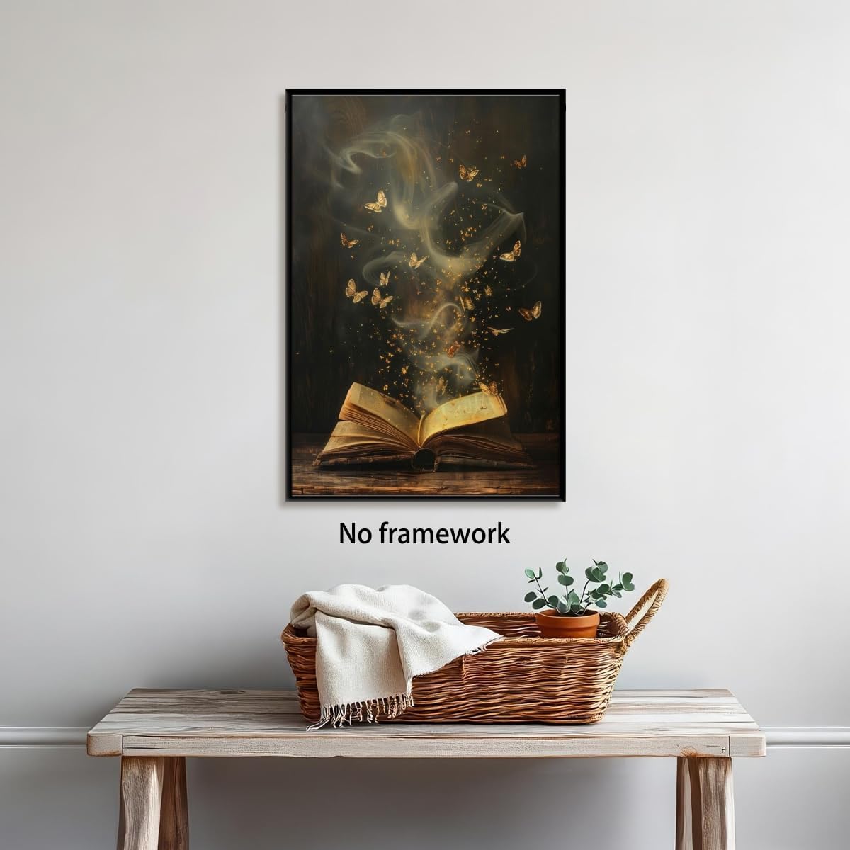 Vintage Moody Victorian Bookish Wall Art Magical Book Butterflies Canvas Print Retro Dark Academia Reading Nook Painting for Library Bookclub Bedroom Book Lover Decor 12x18inch Unframed