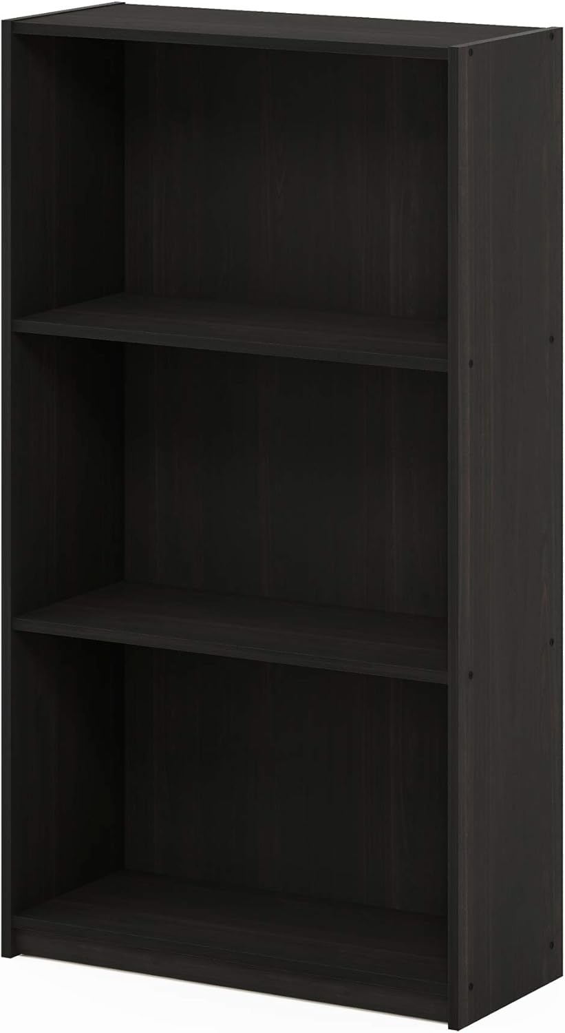 FURINNO Basic 3-Tier Bookcase/Bookshelf/Storage Shelves, Dark Espresso 9.25D x 21.73W x 39.5H in