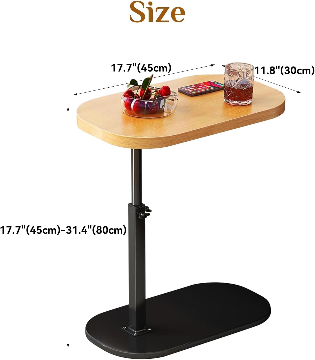 Simcat C Shaped Side Table,Adjustable Height C Table End Table for Couch,360°Swivel Couch Side Tables Slide Laptop Desk for Sofa/Bed/Bathtub/Rotating Tabletop (Log)