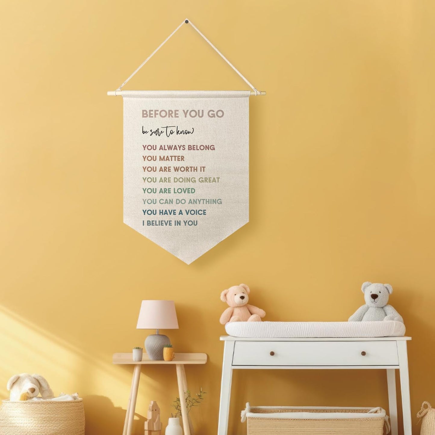 Qpenm Mental Health Sign Hanging Wall Canvas Banner, Boho Motivational Hanging Pennant Flag Prints, Positive Quote Home Wall Decor, Office Decorations for Work poster&prints