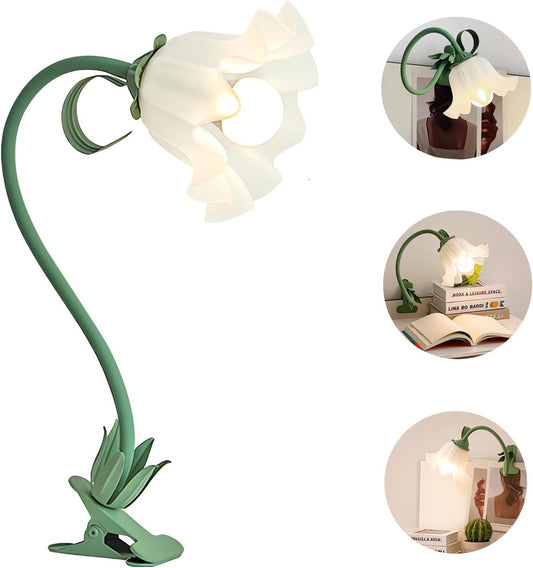 Flower Clip On Table Lamp,LED Reading Light 360°Rotation Clip on Light,Adjustable Headboard Lamp,3 Colors 5W Flower Night Light for Nightstands Living Room Bedroom Lighting Home Office Decor
