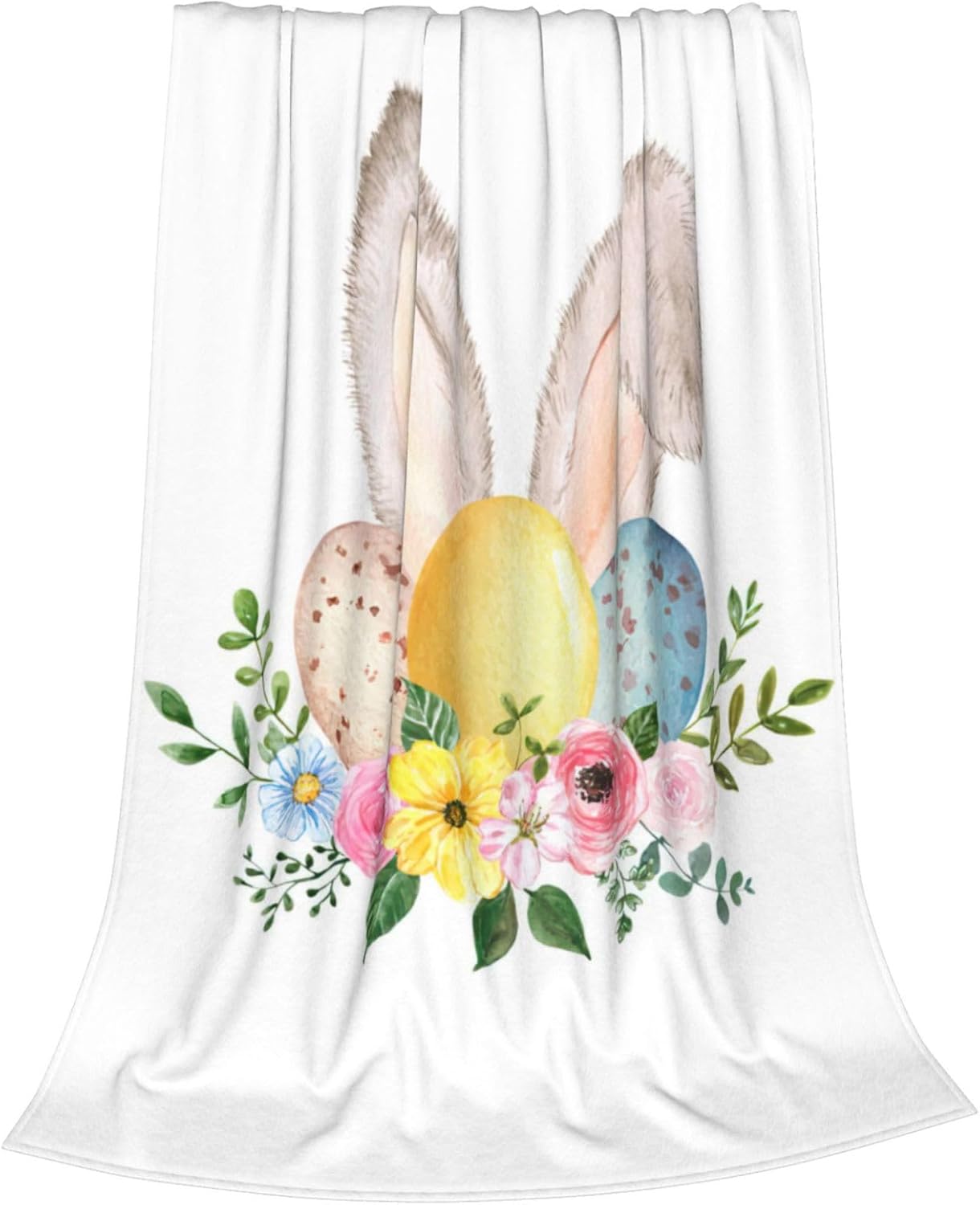 Happy Easter Rabbit Fleece Throw Blanket for Women, Super Soft Blankets and Warm Throws, Cozy, Lightweight Cute 50" x 60" Anti-Pilling Flannel Blanket for Couch, Sofa and Bed