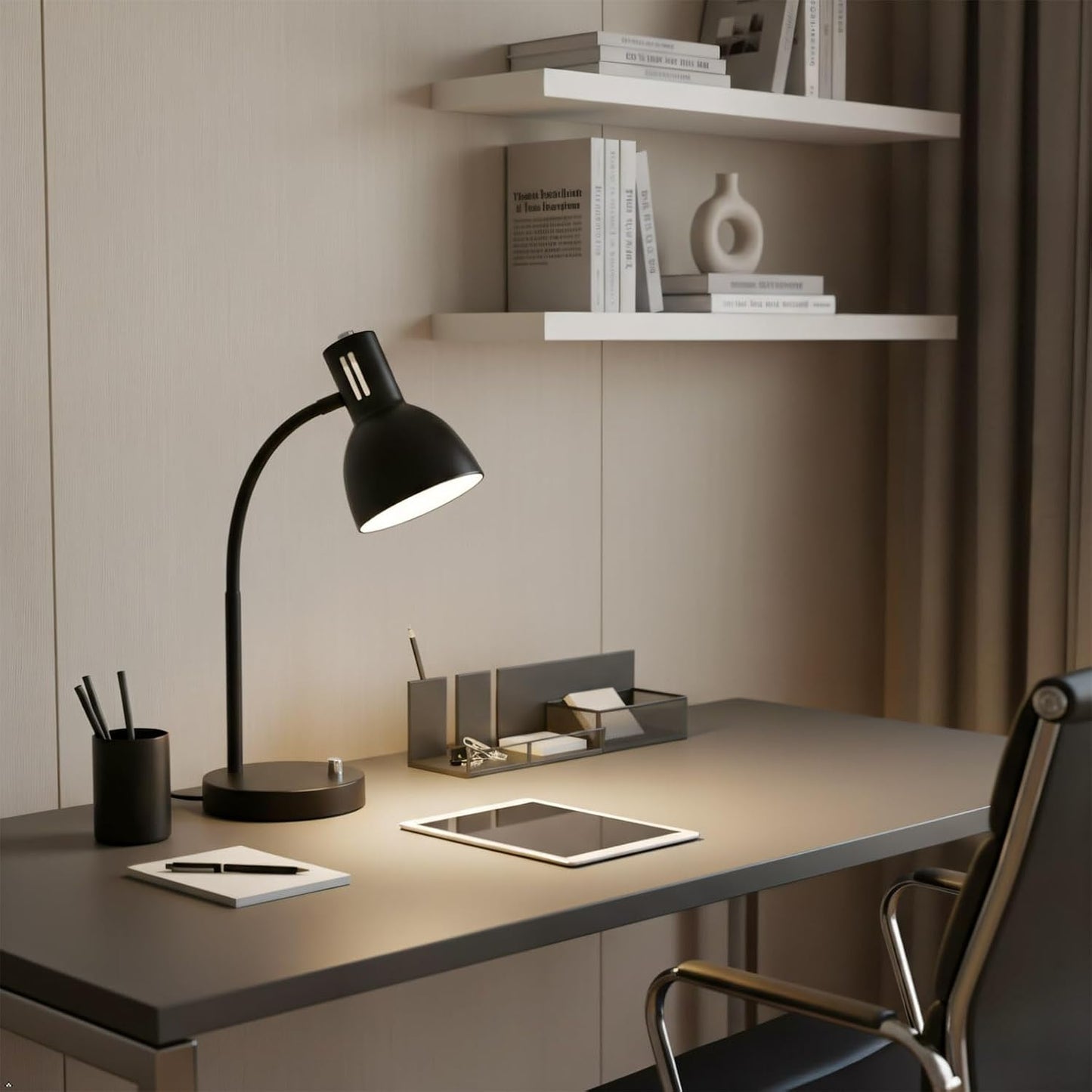 AFORTLO LED Desk Lamp,3 Color Temperature Changeable Table Lamp,Flexible Gooseneck Eye-Caring Book Reading Light for Home Office, Study, Nightlight with Bulb (Matte Black)