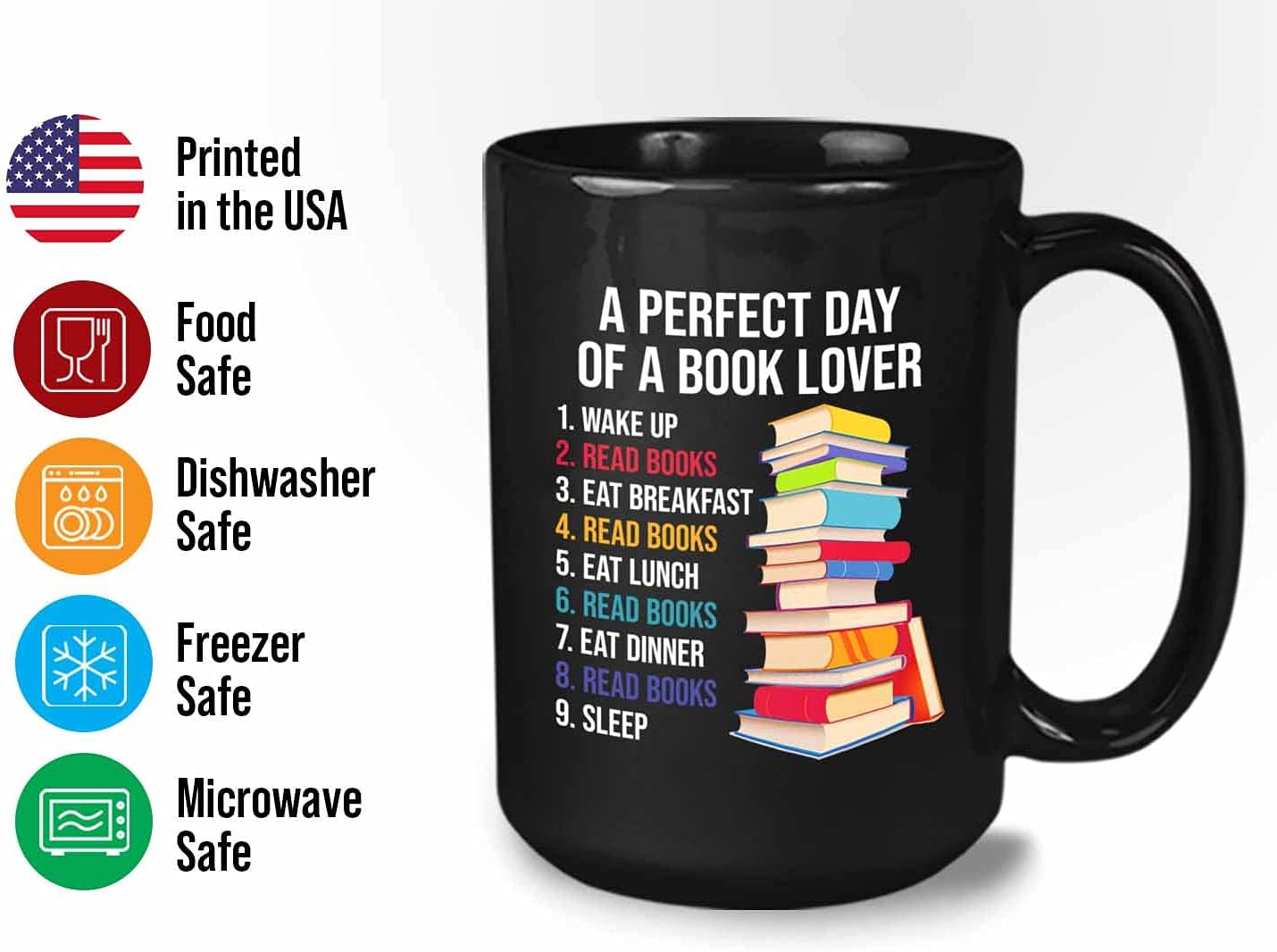 Bubble Hugs Reader Coffee Mug 15oz Black - A Perfect Day of A Book Lover - Funny Sarcasm Reading Novel Literary Literature Bookish Author Writer