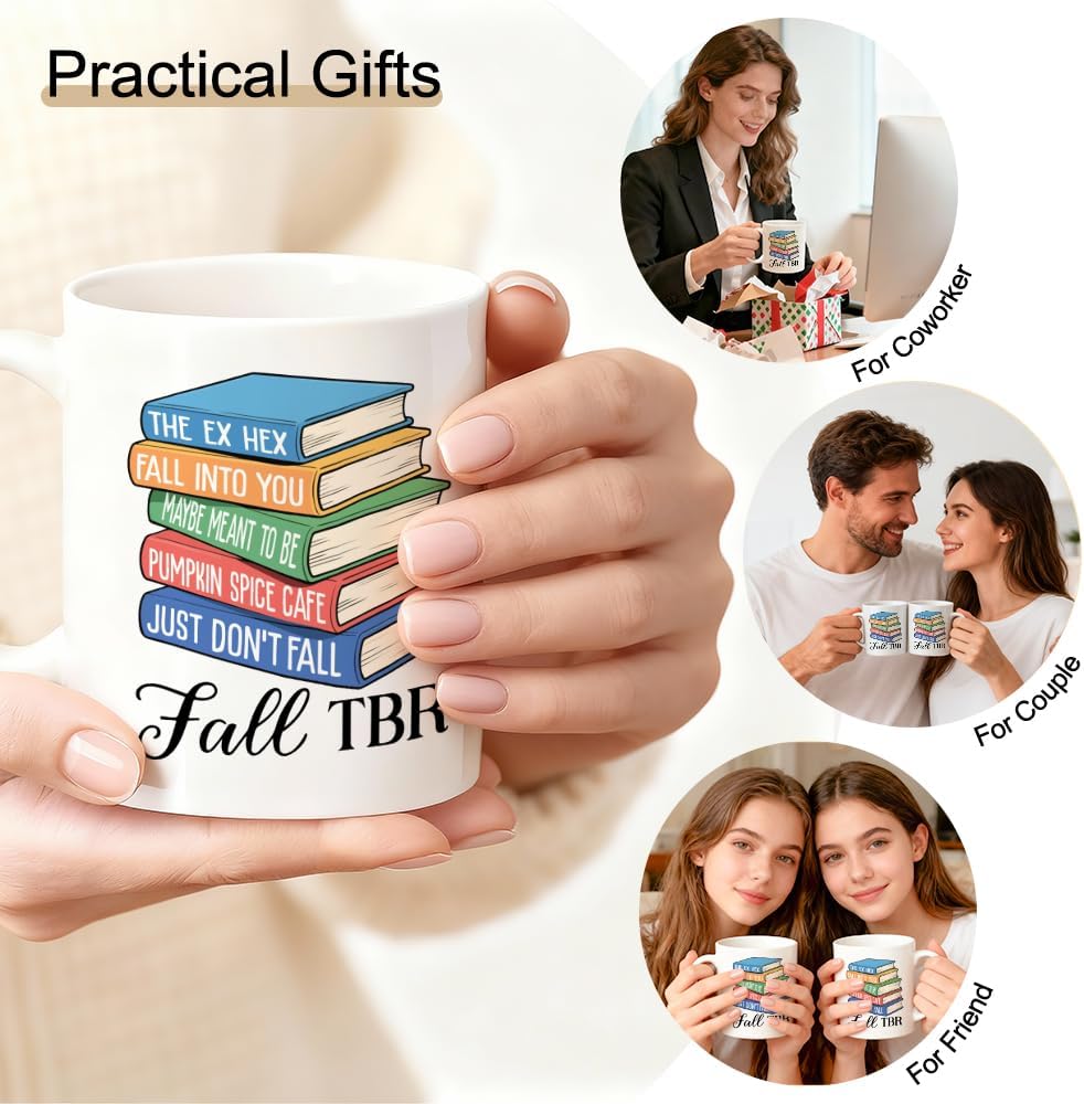 Fall TBR Double-Sided Ceramic Mug, Funny Fall Reading Mug for Book Lover, Bookish Coffee Cup for Reader, Thanksgiving Birthday Gifts for Bookworm, Autumn Christmas Reading Gifts for Friend BBF