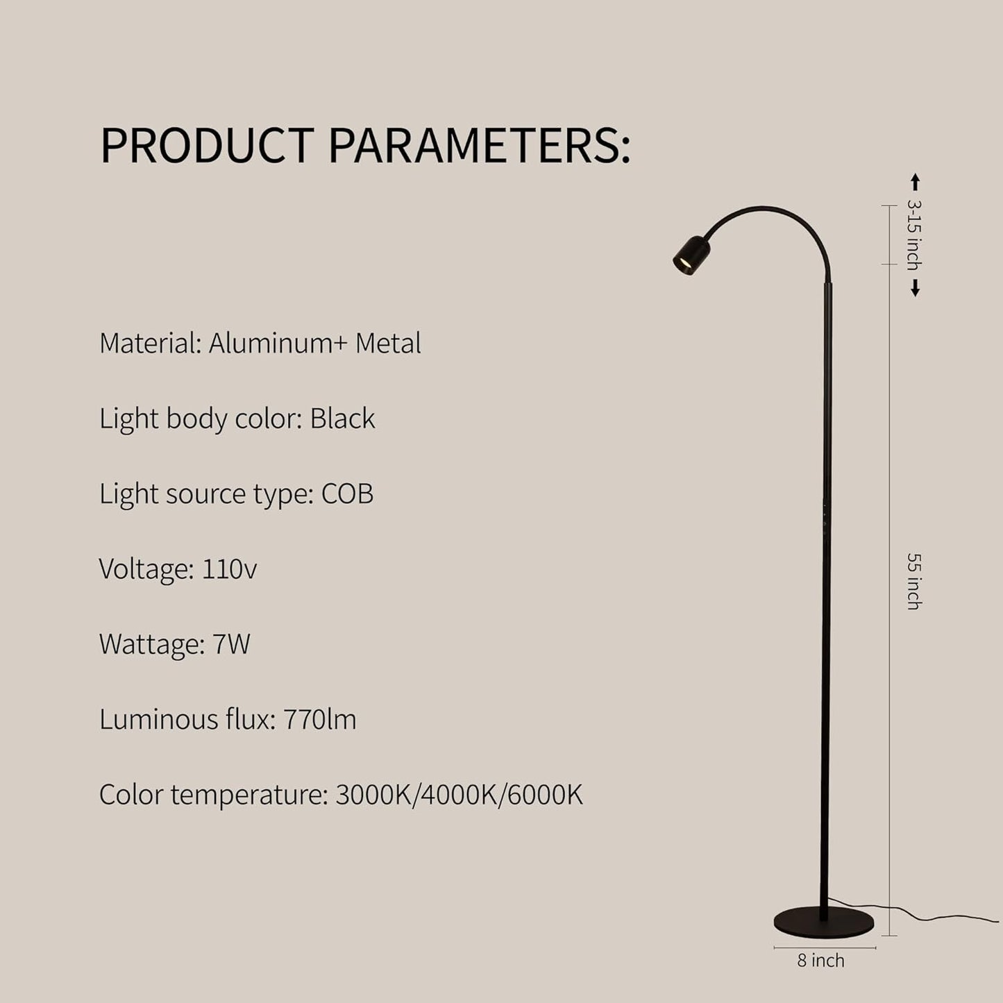 Aisilan LED Floor Lamp with Remote Control, Dimmable Standing Reading Lamp, Touch Control, Adjustable Color Temperature & Brightness, Modern Floor Lamps for Living Room Bedroom Office