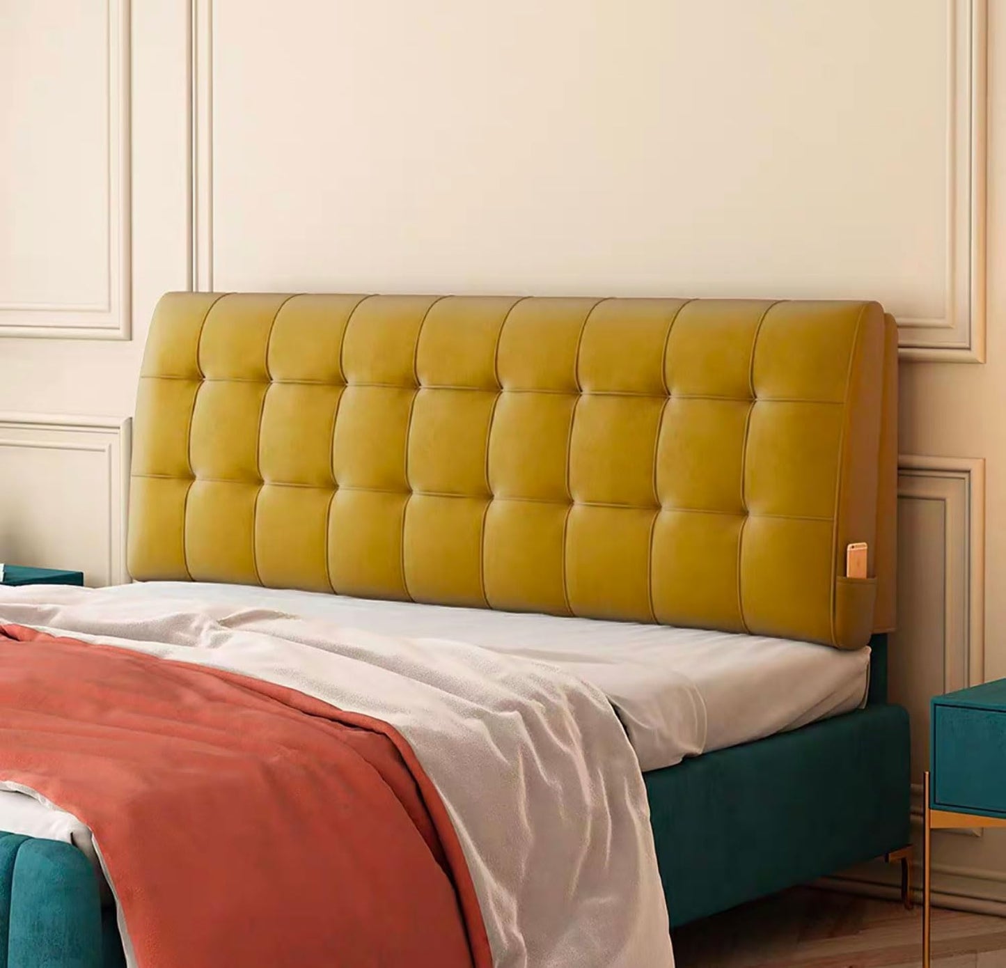 Headboard Rest Cushion Wall Pillow,Fleece Lumbar Cushion Bed Backrest Upholstered Collision Pad Reading Pillow with Removable Cover for Bench Home(Size:180cm/71in,Color:Yellow)