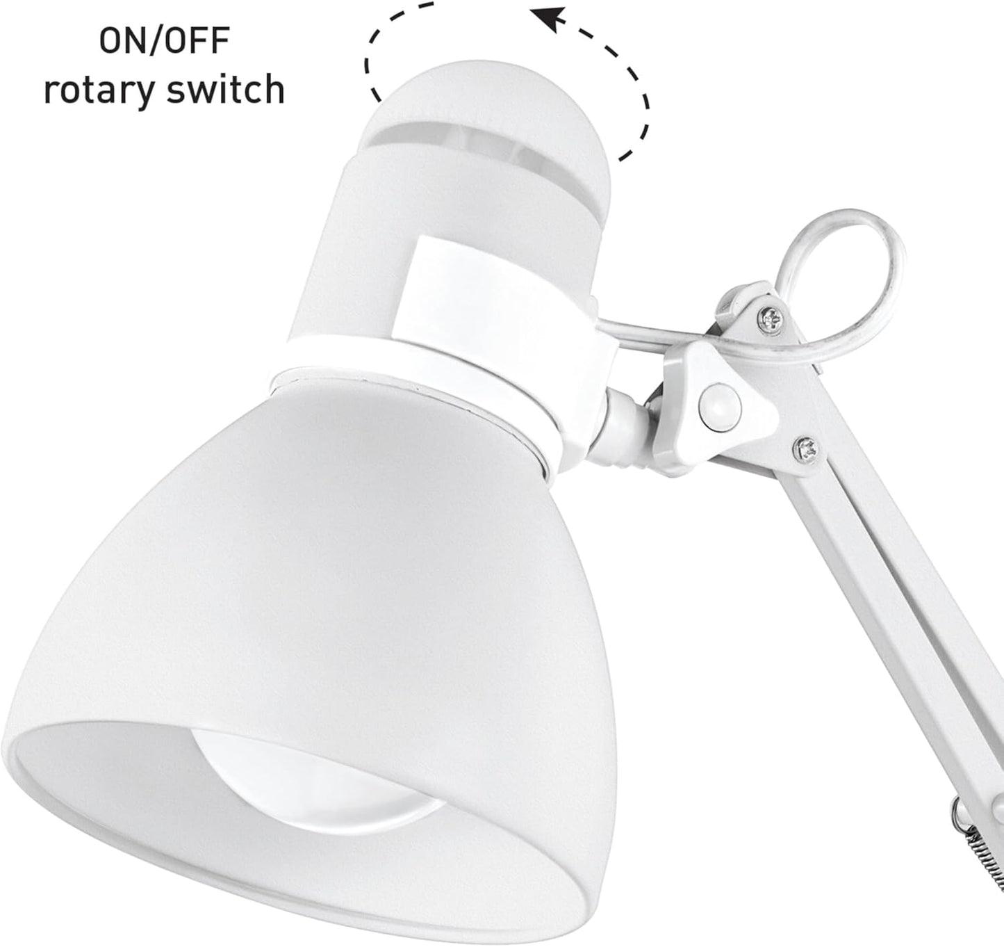 Globe Electric 52024 71.1cm(28인치) 스윙 암 건축가 책상 램프, 매트 화이트, 그늘의 회전 스위치, 부분적으로 조절 가능한 암, 침실 또는 사무실을 위한 현대적인 조명, 유행을 타지 않는 실내 조명