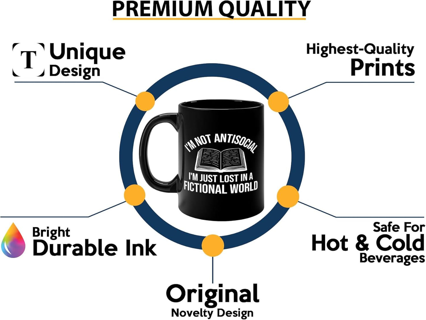 Book Lover Coffee Mug 11oz Black -Im not antisocial - Bookworm Literature Library Book Lover Reader Booked Editor Intellectual Studious