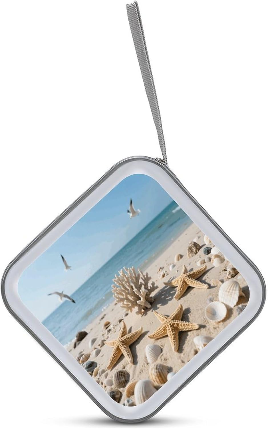 Sea Shells And Starfish CD Case Portable Zipper CD Case 40 Capacity Hard Plastic DVD Cases Holder Large Storage Disc Wallet Bag for Car Home Travel DVD Collection Bag