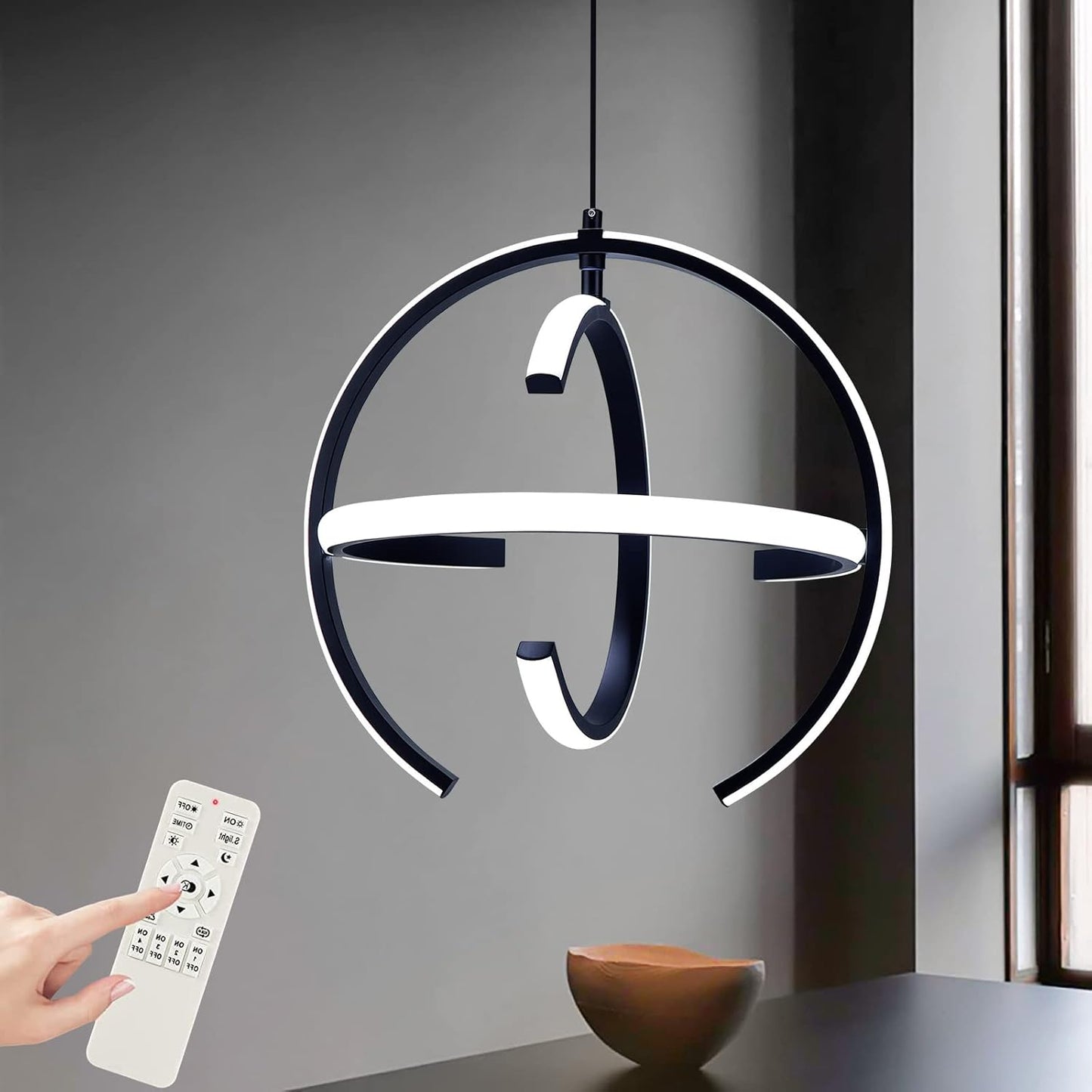 Black Modern LED Chandeliers, Dimmable Globe Pendant Lights Fixture, 13" Metal Adjustable Hanging Lamps are Suitable for Kitchen lsland, Dining Room Bedroom Foyer Hallway Stairway